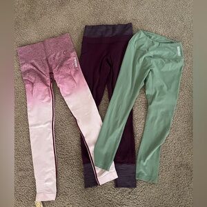 3 Women's cropped Leggings - Pink, Purple, and Green all nwot all xs